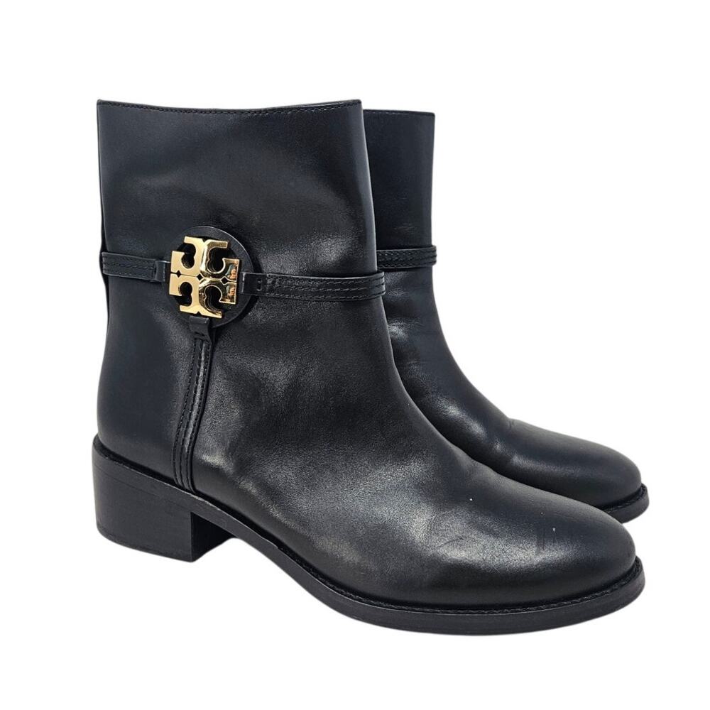 Tory Burch 11 Miller Ankle Boot Black Leather Medallion Preppy Classic Minimal